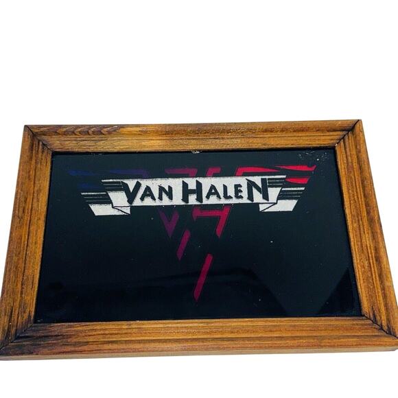 Vintage 70s 80s Van Halen Glass Carnival Game Prize 9" Eddie Framed Foil Art - Picture 1 of 7
